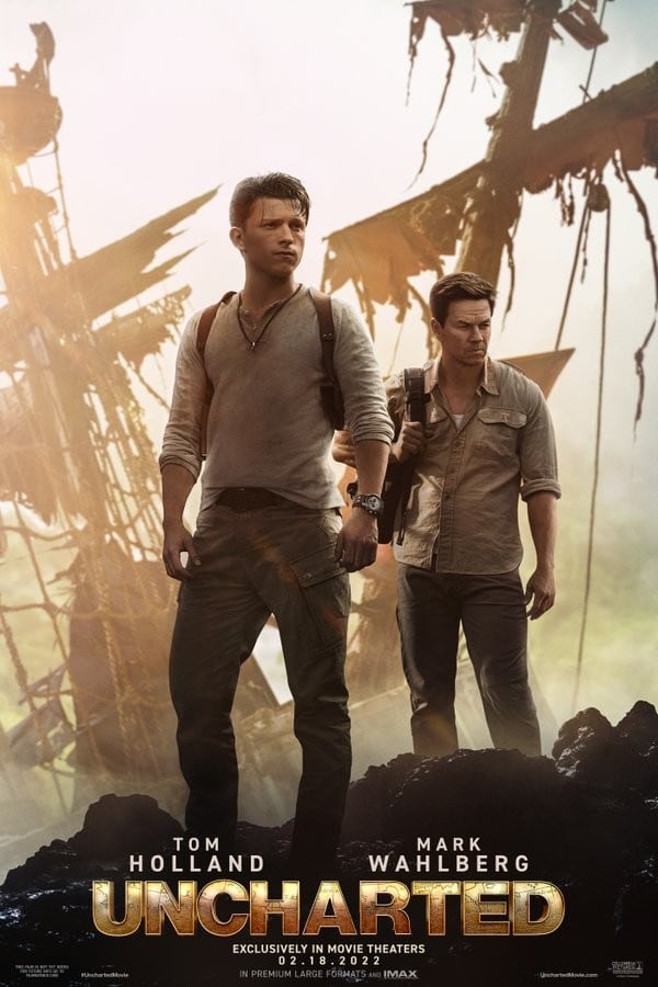 pôster focado em Tom Holland e Mark Wahlberg Uncharted