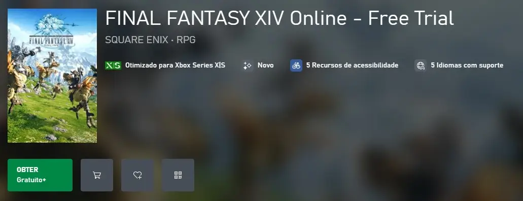 Tela de como resgatar o jogo FINAL FANTASY XIV Online na Microsoft Store