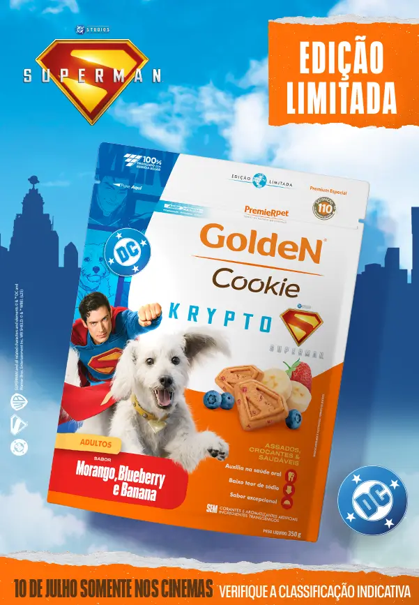 GoldeN e Warner Bros. lançam Cookie Krypto inspirado em Superman 1 Embalagem do GoldeN Cookie Krypto — (reprodução)
