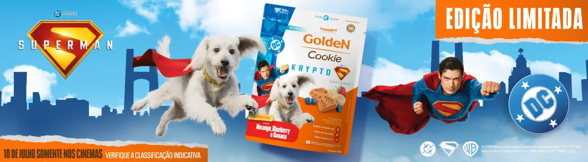 GoldeN e Warner Bros. lançam Cookie Krypto inspirado em Superman 2 golden krypto superman pets
