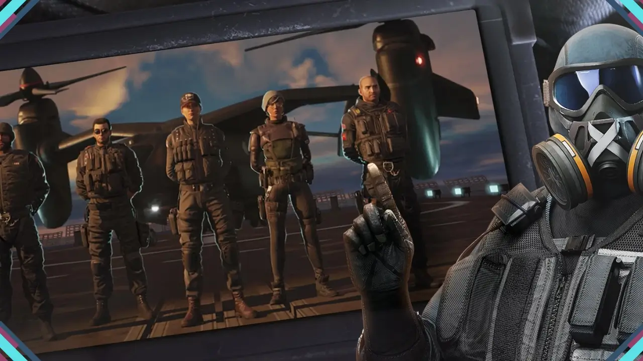 Detalhes do jogo Rainbow Six Mobile e seus personagens.