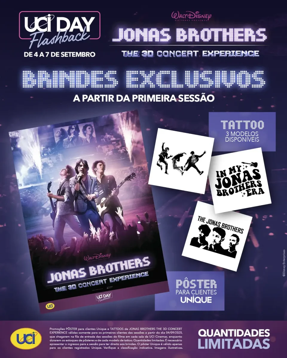 Jonas Brothers 20 anos nas Telas dos UCI Cinemas em Sessões Especiais 1 Jonas Brothers imagens do show e brindes