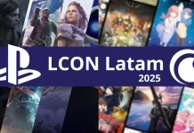 Logo da LCON Latam 2025 com destaque para Playstation e Crunchyroll em evento de licenciamento em São Paulo.