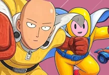 A imagem exibe o personagem Saitama de One Punch-Man como skin dos jogos da Epic Games Store