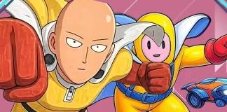 A imagem exibe o personagem Saitama de One Punch-Man como skin dos jogos da Epic Games Store