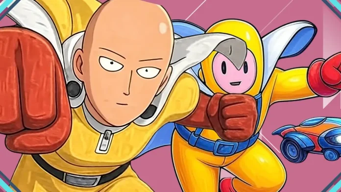 A imagem exibe o personagem Saitama de One Punch-Man como skin dos jogos da Epic Games Store