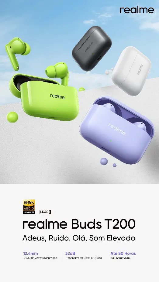 realme Buds T200: opção acessível com até 50 horas de bateria