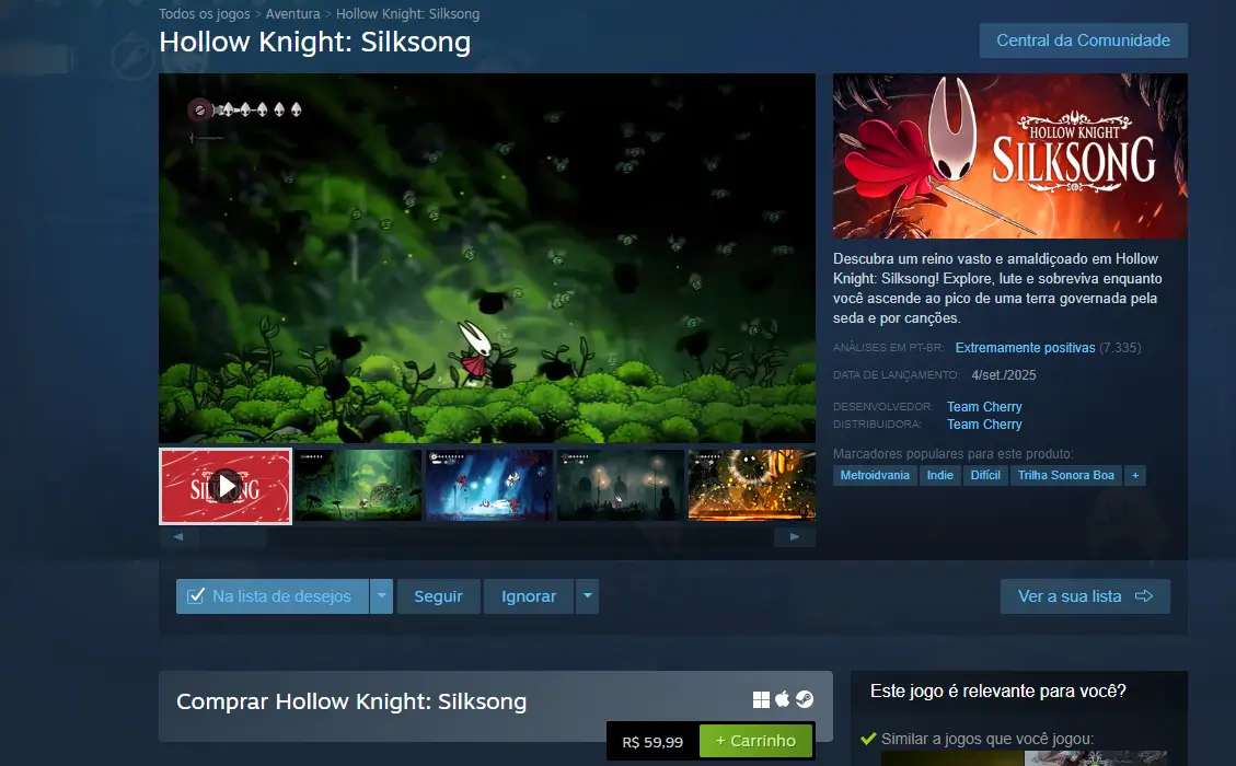 Hollow Knight: Silksong deixou seus desenvolvedores milionários 1 Hollow Knight: Silksong preço oficial do jogo no lançamento