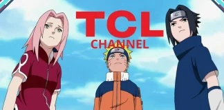 A imagem exibe a TCL Channel e os personagens de Naruto