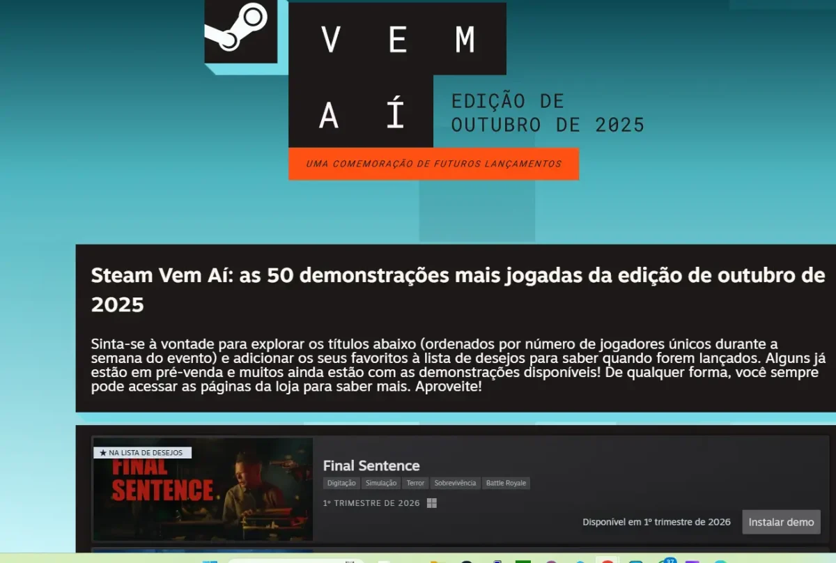 final sentence mais jogado steam next fest outubro 2025