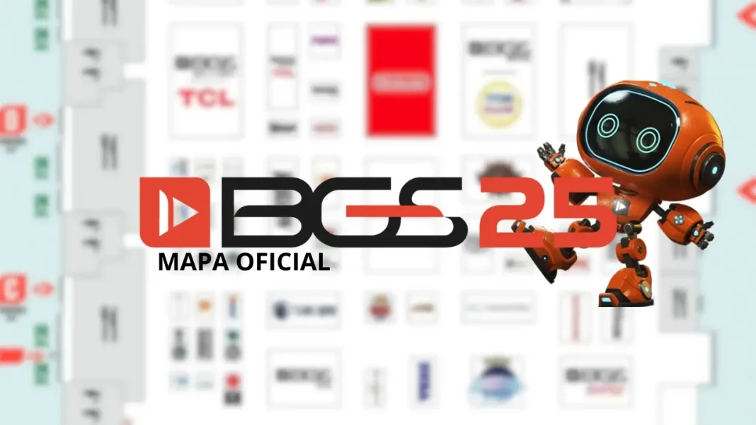 Visão geral do mapa oficial da Brasil Game Show 2025 com áreas de games, arenas e convidados