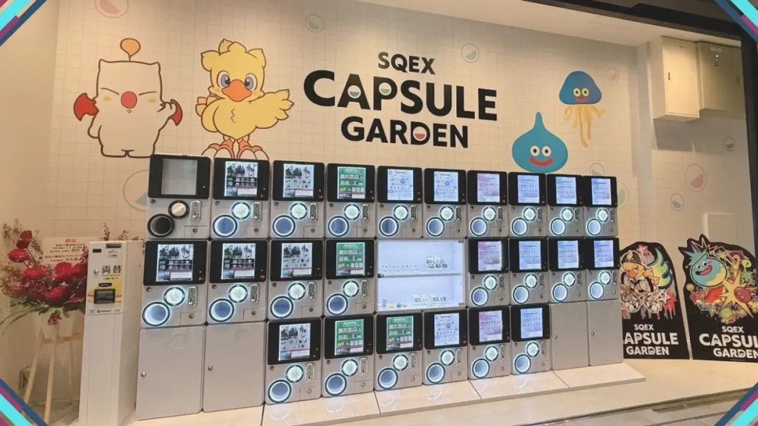 Fachada da SQEX Capsule Garden da Square Enix no Shibuya Sakura Stage, em Tóquio, durante a inauguração.