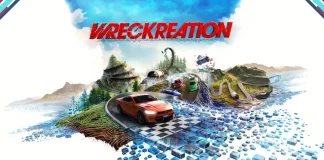 Capa de Wreckreation mostrando carros em alta velocidade e destruição em pistas personalizadas