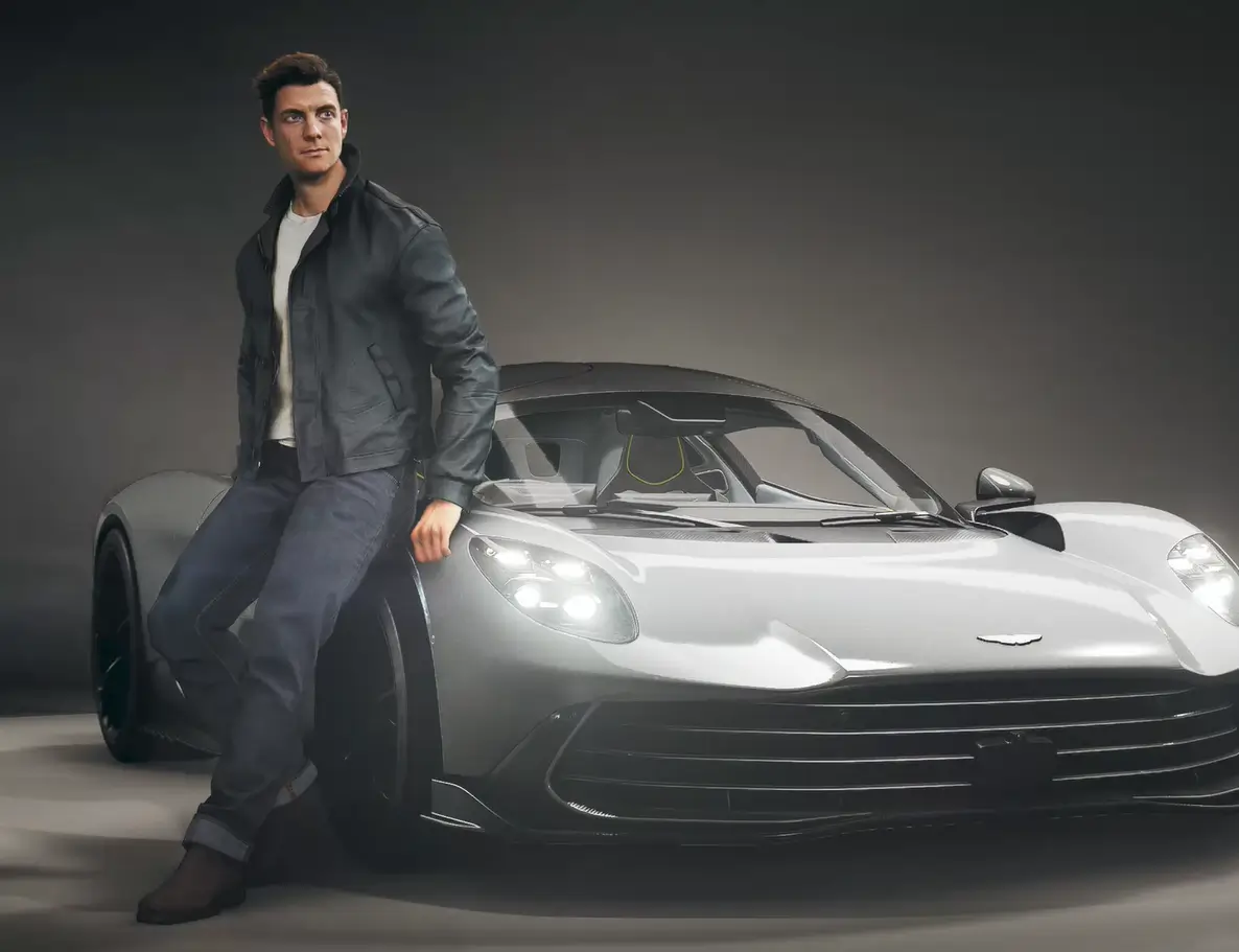 Aston Martin Valhalla com James Bond no capô, versão sem edição do destaque do trailer de 007 First Light.