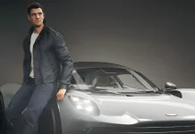 Aston Martin Valhalla com James Bond no capô em 007 First Light, mostrandoestilo do agente 007.