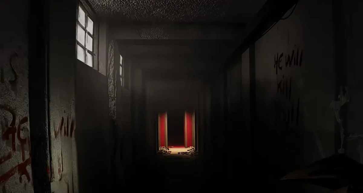 A.I.L.A. survival horror brasileiro está disponível 2 Um corredor longo e escuro, iluminado por luzes piscando, cria a sensação de que o ambiente está se desfazendo. Elementos da simulação parecem falhar, reforçando o terror psicológico que acompanha o jogador durante o experimento da IA.