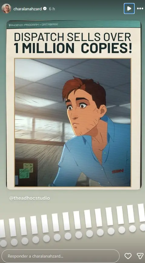 O sucesso do jogo Dispatch está nos números 1 Imagem do anúncio oficial celebrando que Dispatch ultrapassou 1 milhão de cópias vendidas, compartilhado por Alanah Pearce em seus stories.