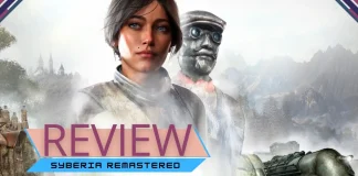 Kate Walker observando uma ampla paisagem nevada com estruturas mecânicas ao fundo.