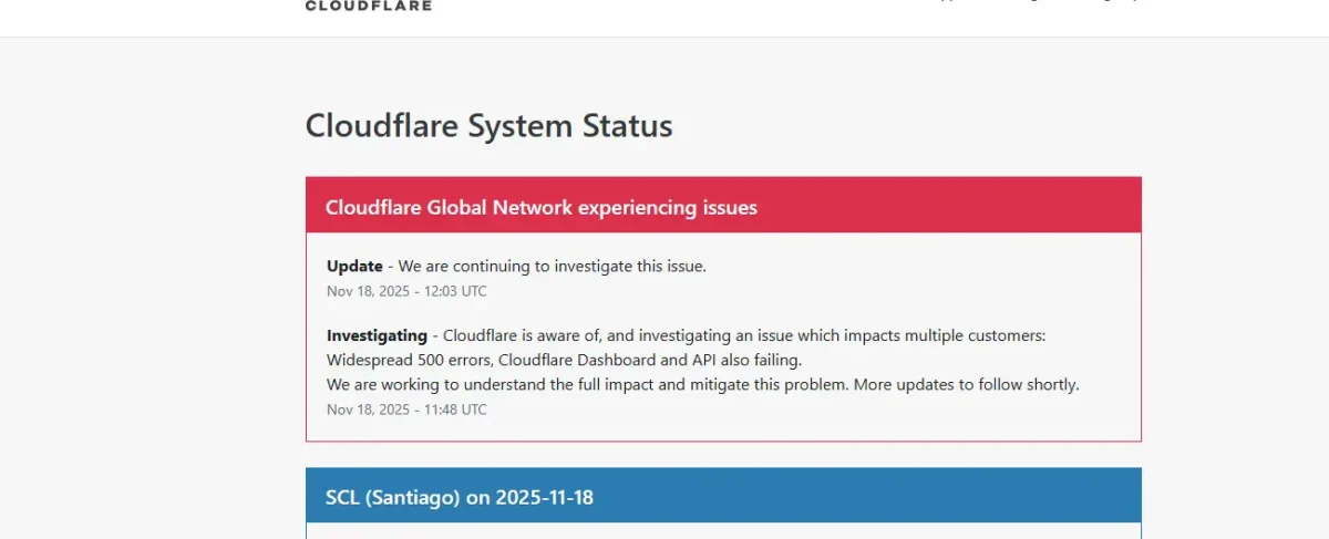 Instabilidades servidores do Cloudflare