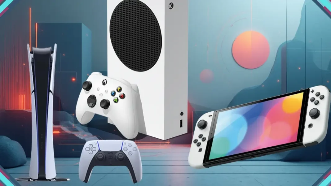 Consoles PS5, Xbox Series e Nintendo Switch lado a lado, representando as ofertas da Black Friday 2025.