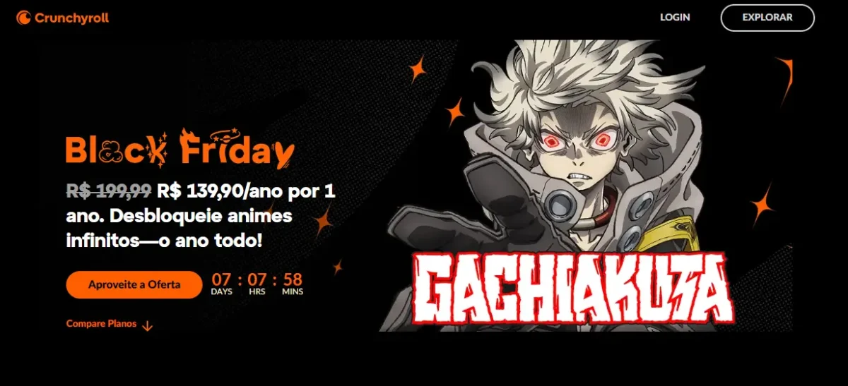 Assinatura Crunchyroll Mega Fan anual por R$139,90 — oferta por tempo limitado até o fim da promoção