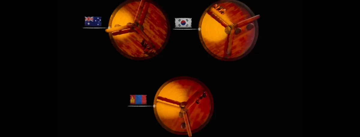 Competidores circulando com duas esferas de ferro pesando 1.200 kg no desafio Deathmatch