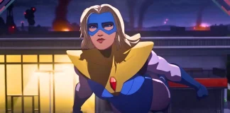 Luminar, conhecida como Blonde Blazer, caminha em direção a um local crucial nos episódios finais de Dispatch, em clima de tensão e mistério.