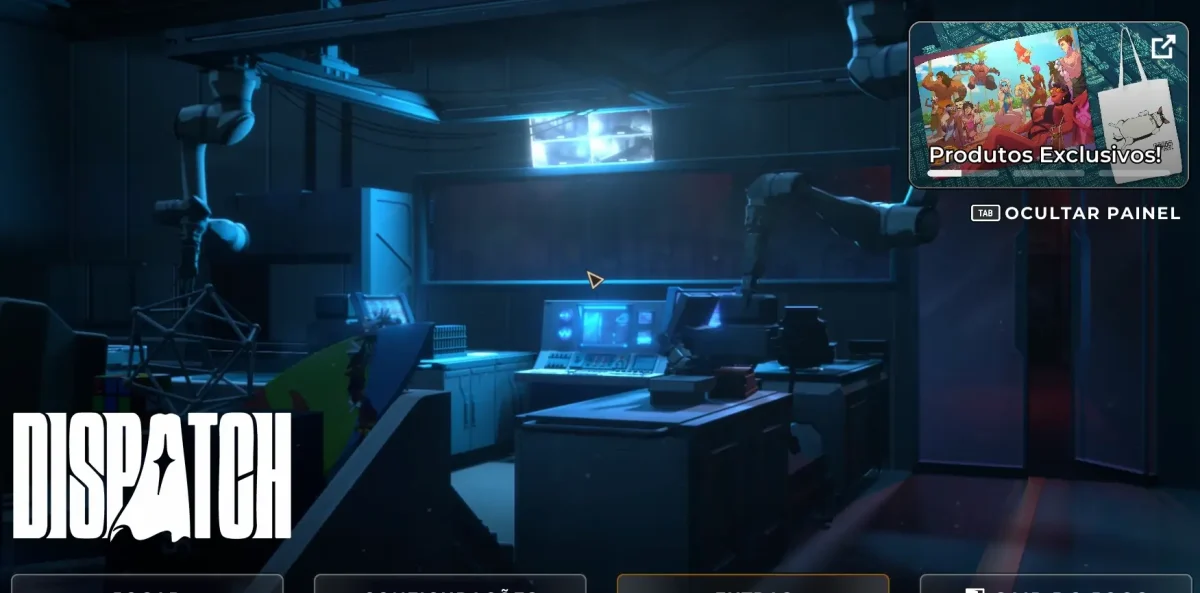 Adhoc expande universo de Dispatch com loja oficial 3 Tela do jogo Dispatch mostrando menu no canto superior direito para acessar o catálogo de produtos da loja oficial.