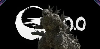 Montagem do Godzilla do filme Godzilla Minus One com logotipo criado do Godzilla Minus Zero, celebrando o retorno do Rei dos Monstros