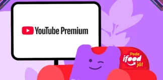 Logos do iFood e do YouTube lado a lado, representando a parceria que dá 3 meses grátis de YouTube Premium para assinantes do Clube iFood.