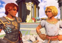 Fenyx e Afrodite lado a lado em destaque na arte promocional de Immortals Fenyx Rising