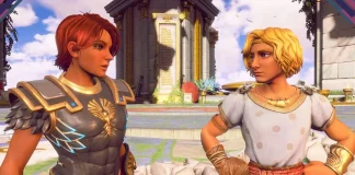 Fenyx e Afrodite lado a lado em destaque na arte promocional de Immortals Fenyx Rising