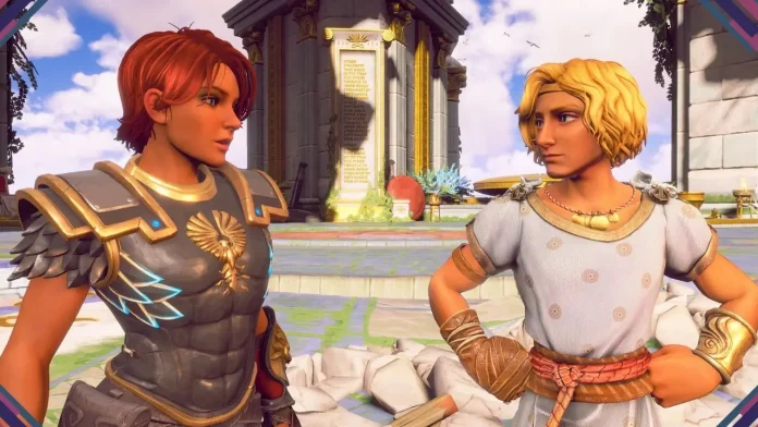 Fenyx e Afrodite lado a lado em destaque na arte promocional de Immortals Fenyx Rising