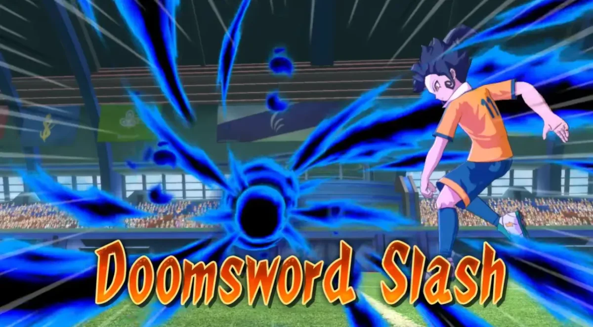 Animação de um chute especial de personagem em Inazuma Eleven Victory Road