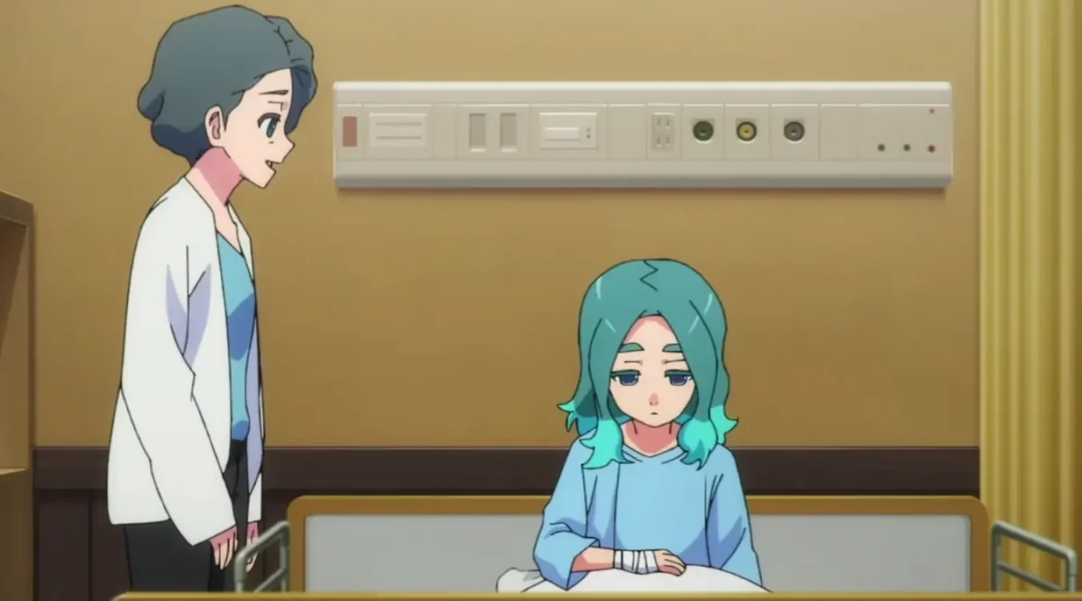 Unmei Sasanami no hospital em cena que explica sua condição cardíaca em Inazuma Eleven Victory Road
