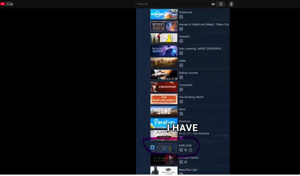 Frame do vídeo mostrando gameplay de KARLSON.