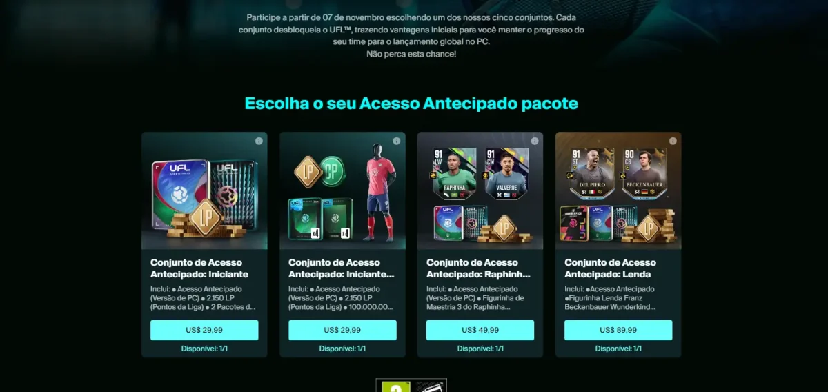 Quanto de espaço necessário para baixar UFL, o jogo do Cristiano Ronaldo 1 Pacotes de fundadores disponíveis em UFL para acesso antecipado.