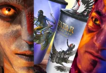 Personagens de Avatar: Fogo e Cinzas com brindes do Fan Event da UCI, incluindo pôster oficial, pin colecionável e ticket IMAX.