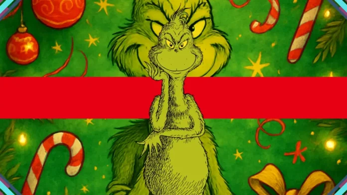 Ilustração do Grinch, personagem clássico de Dr. Seuss, com expressão rabugenta e cor verde.