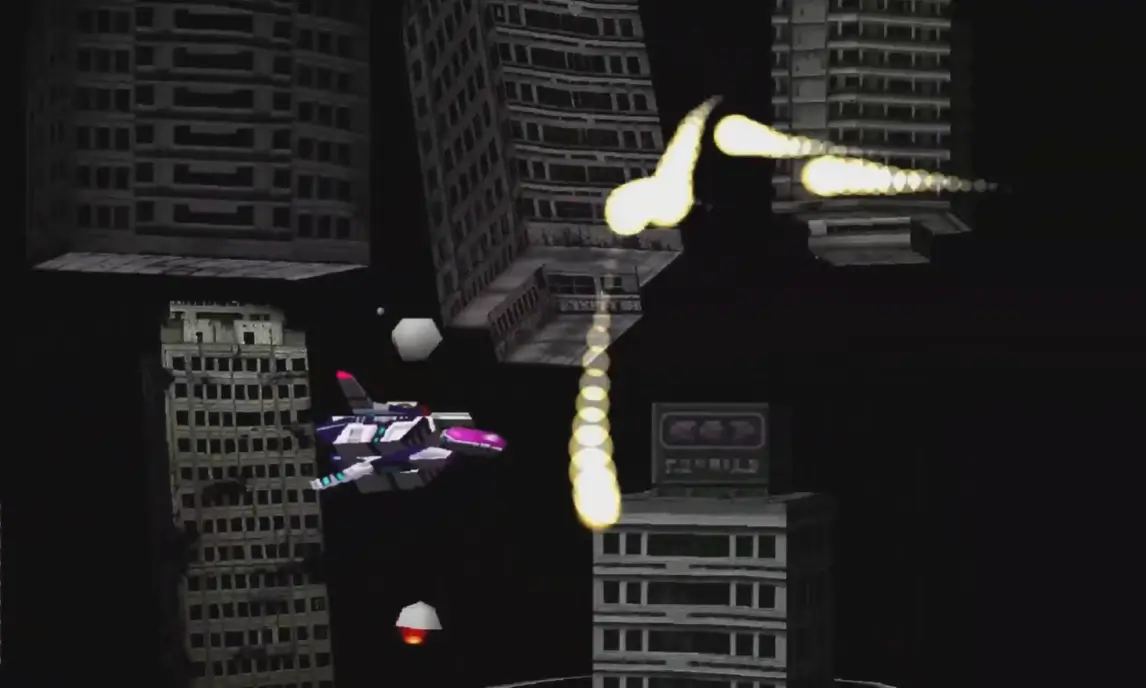 Cenário futurista de R-Type Delta: HD Boosted com estruturas destruídas e atmosfera sombria