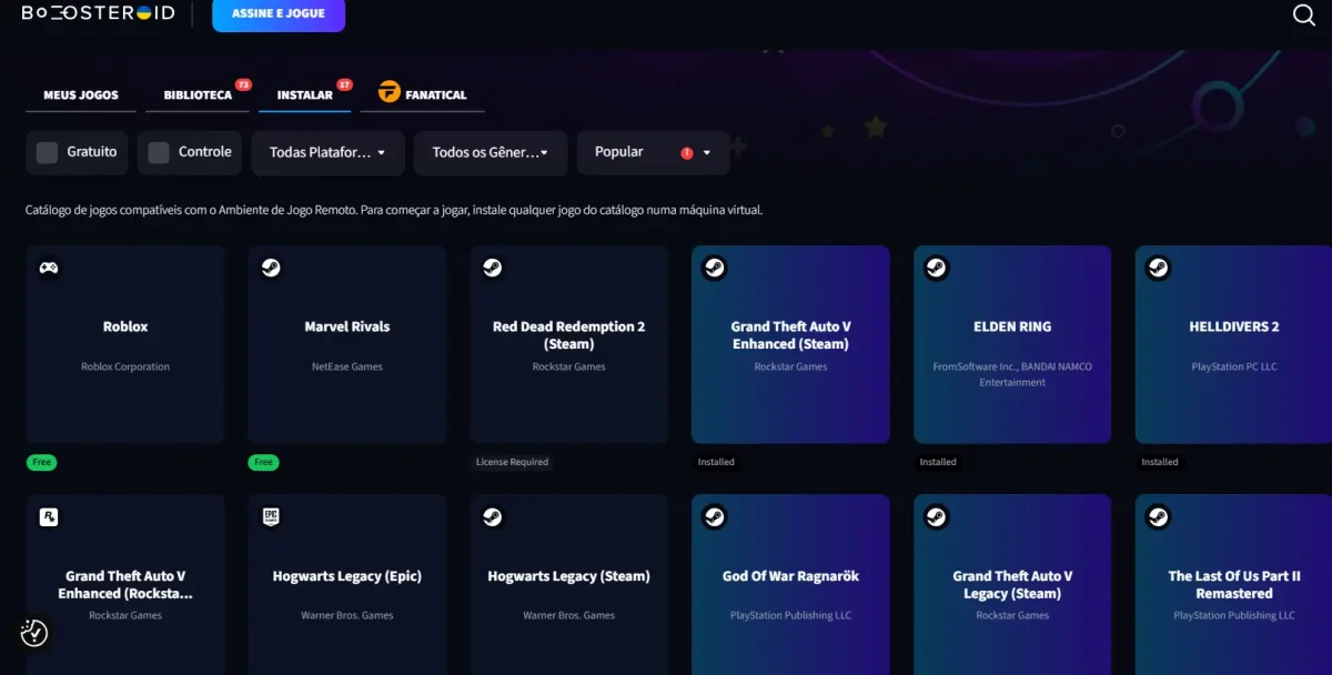 Catálogo de jogos do Boosteroid