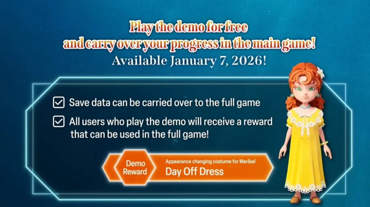 Demo de DRAGON QUEST VII Reimagined: requisitos para jogar 2 Maribel com o traje Vestido de Folga em DRAGON QUEST VII Reimagined