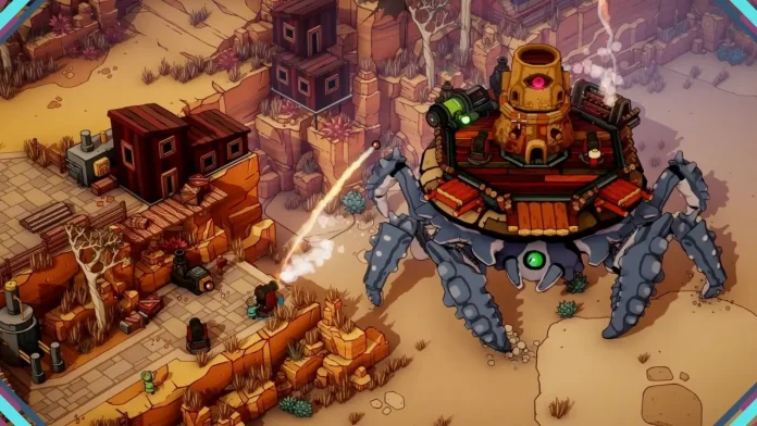 Crustáceo gigante atravessando o deserto em DuneCrawl durante partida cooperativa