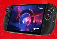 Lenovo Legion Go 2 com SteamOS exibindo o console portátil completo com tela OLED de 8,8 polegadas