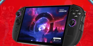 Lenovo Legion Go 2 com SteamOS exibindo o console portátil completo com tela OLED de 8,8 polegadas