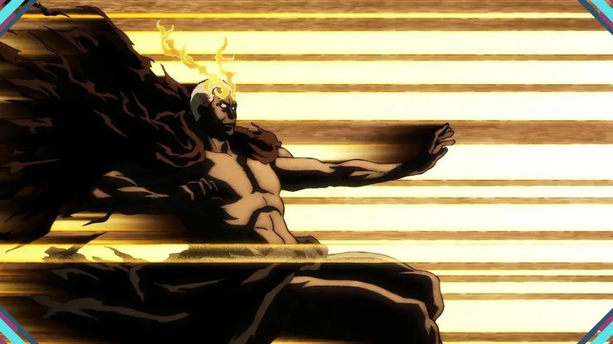 Prévia do episódio 15 da 3ª temporada do anime Fire Force, e personagem em combate.