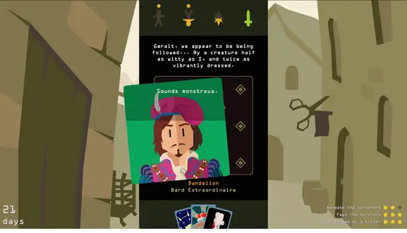 Sistema de decisões de Reigns: The Witcher com personagens