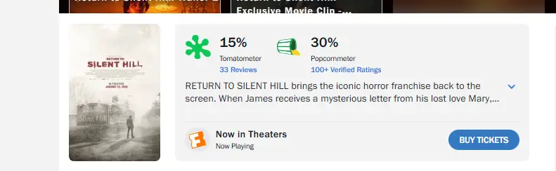 Terror em Silent Hill – Regresso para o Inferno classificação dos usuários e crítica no Rotten Tomatoes