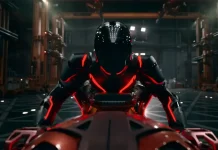 Tron Ares em destaque no mundo digital com elementos da Grade ao fundo