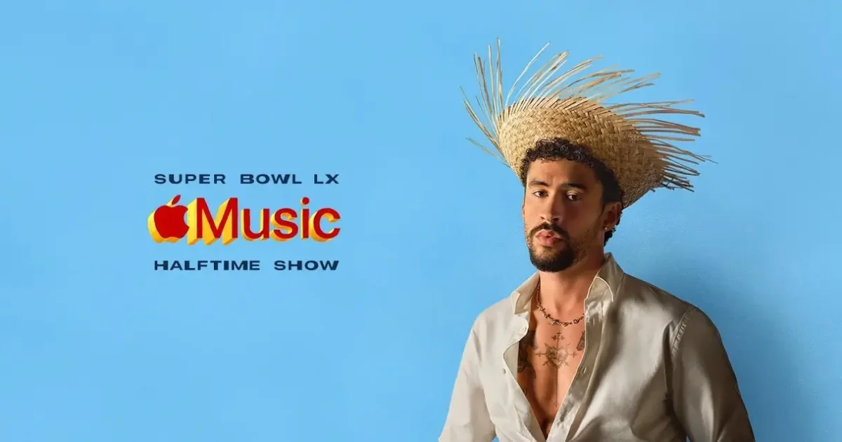 Banner de divulgação do show de Bad Bunny no Super Bowl LX
